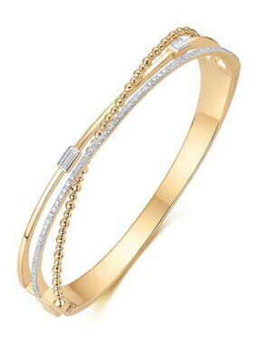67 Baguette Diamond 14K (or 18k upon request) Yellow Gold Bangle Bracelet